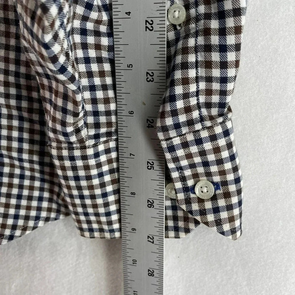 Izod Button-Down Shirt Men's Sz 36-37 Brown Blue Classic Fit Stretch Gingham - Picture 4 of 9